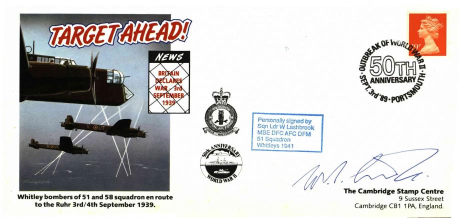 Whitley cover Signed W Lashbrook of 51 Squadron