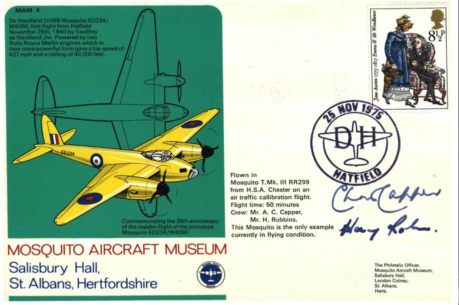 Mosquito Aircraft Museum Cover Signed A C Capper And H Robbins