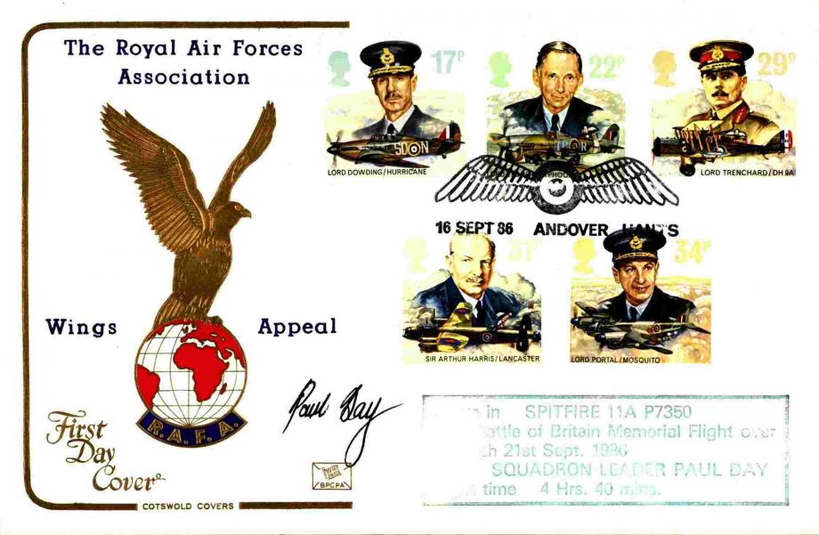 Royal Air Forces Association - Wings Appeal FDC  Signed by the pilot Sq L Paul Day