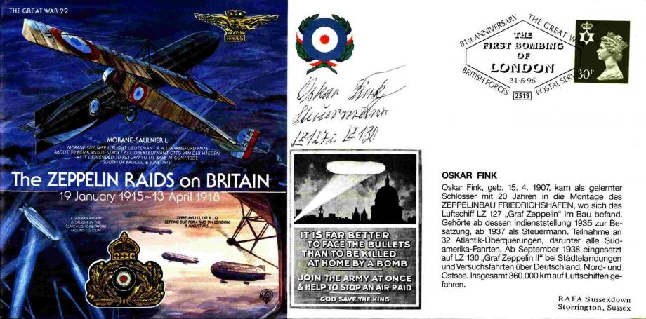 Zeppelin Raids on Britain cover Sgd O Fink