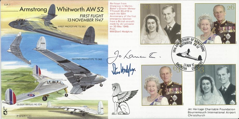 Armstrong Whitworth AW 52 Cover Signed J Lancaster And S Hodgkins