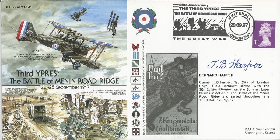 Ypres - Battle of Menin Road Bridge cover Sgd B Harper