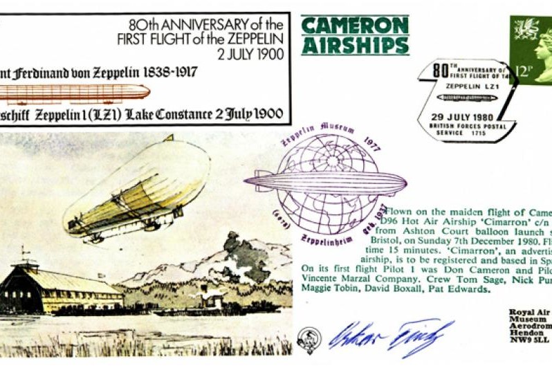 First Zeppelin flight cover Sgd Oscar Fink