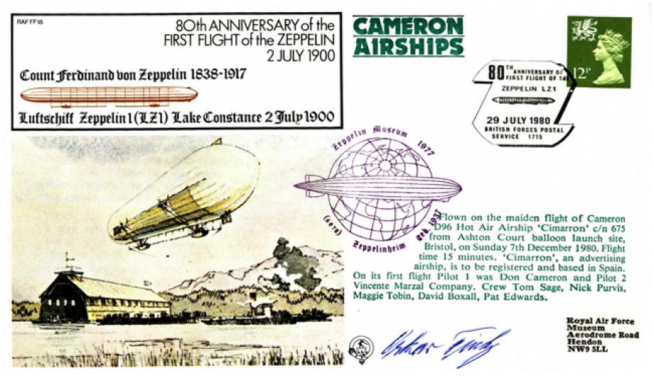 First Zeppelin flight cover Sgd Oscar Fink