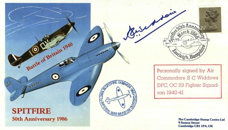 Spitfire Cover Signed By S C Widdows The BoB Pilot And OC Of 29 Squadron