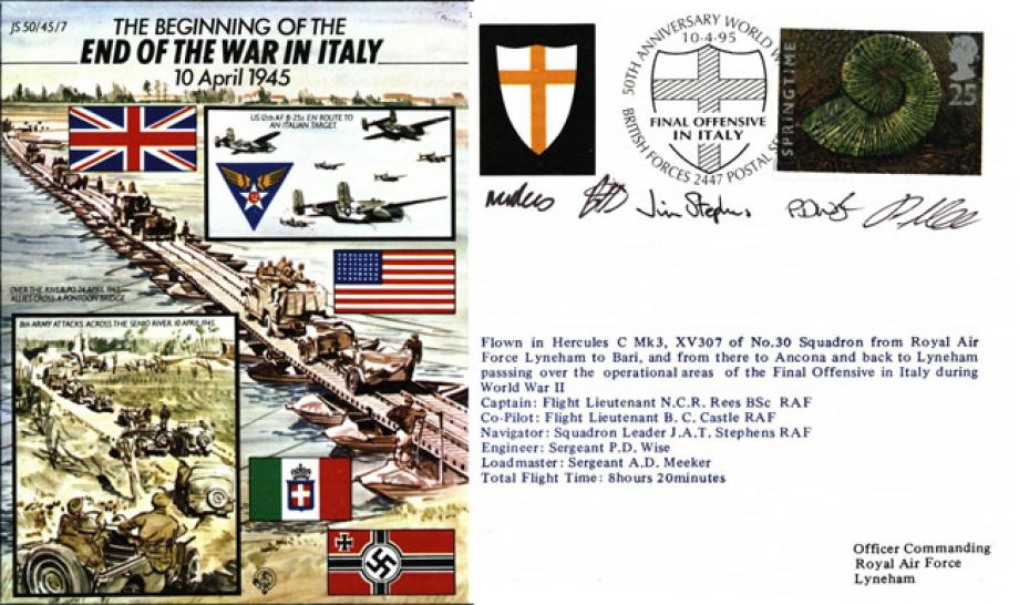 End of the War in Italy cover Crew signed