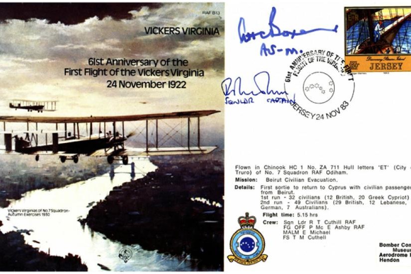 Vickers Virginia cover 61st Anniversary of first flight Signed
