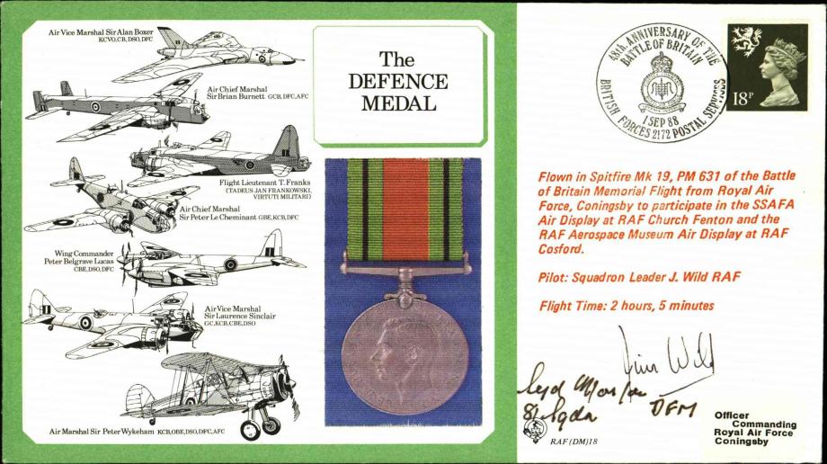 Defence Medal cover Signed 7 airmen