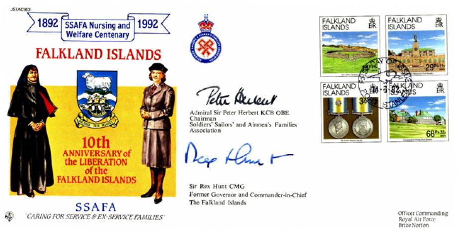 Falklands Cover 30 Sqdn Sgd Sir Rex Hunt and Sir P Herbert