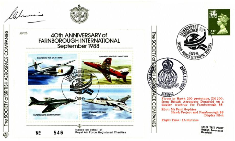 Farnborough International 1988 cover Sgd Grumpy Unwin a BoB pilot