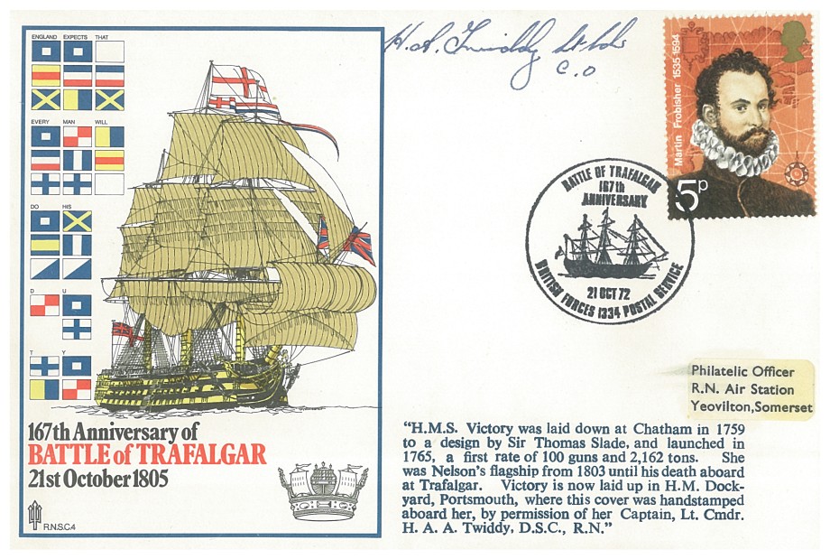 Battle of Trafalgar cover Signed by the Captain of HMS Victory Lt Cdr H A A Twiddy