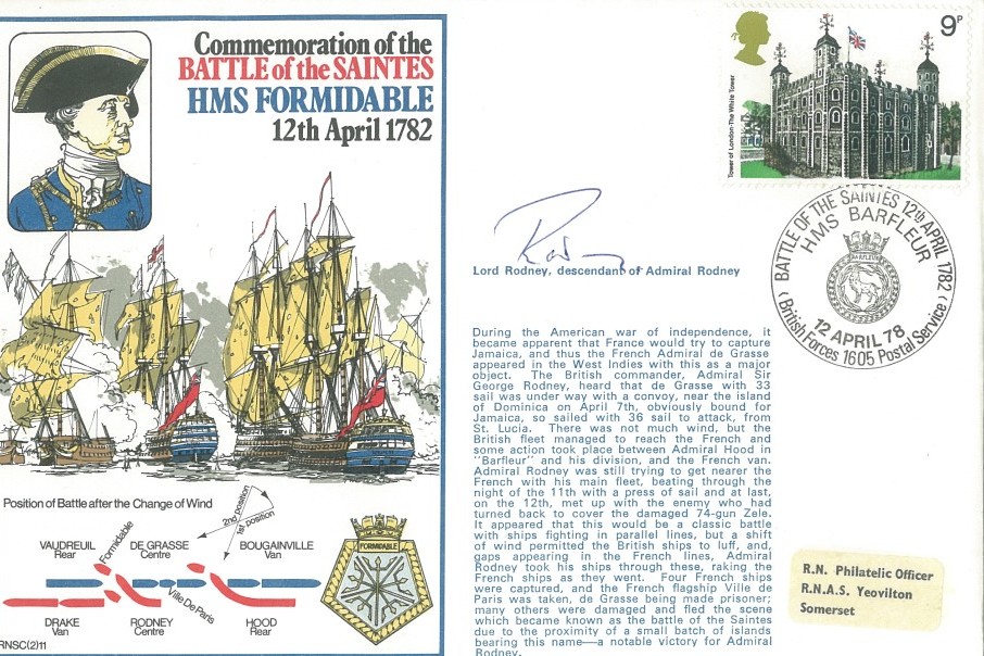 Battle of the Saintes 1782 cover Signed by Lord Rodney a descendant of Admiral Rodney