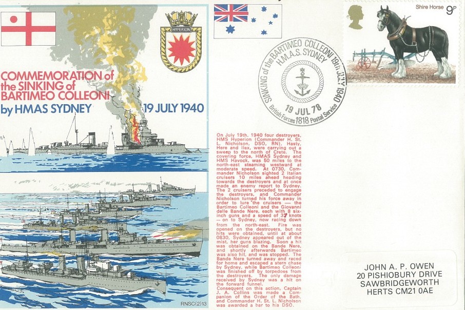 Sinking of Bartimeo Colleoni by HMS Sydney
