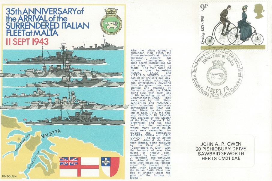 Surrendered Italian Fleet at Malta cover