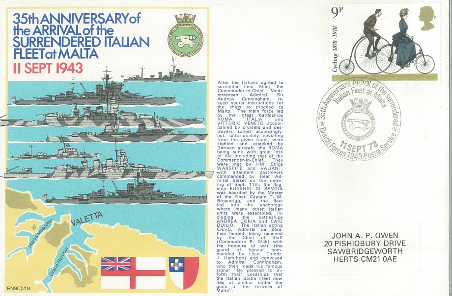 Surrendered Italian Fleet at Malta cover