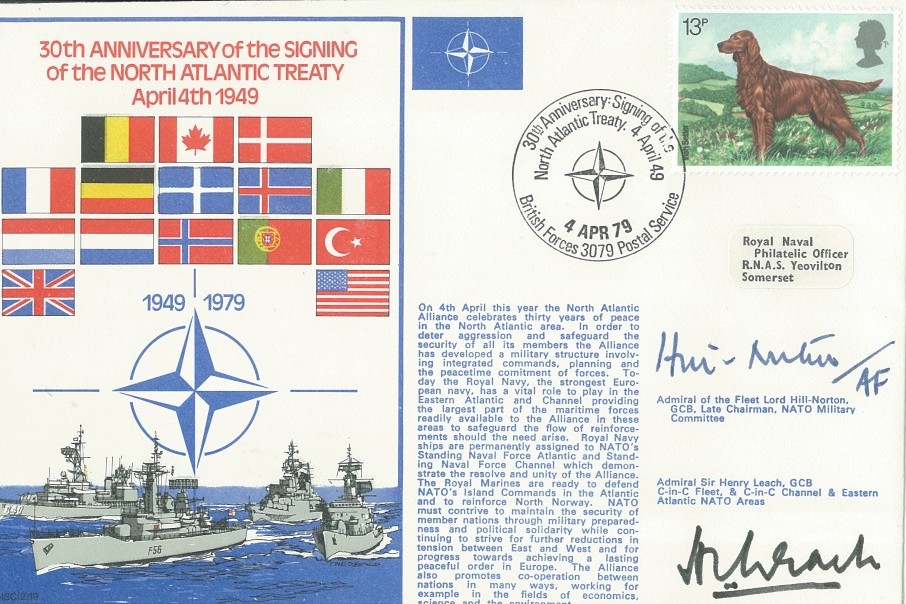 North Atlantic Treaty cover Sgd by Sir Henry Leach C-in-C Fleet and Admiral of the Fleet Lord Hill-Norton