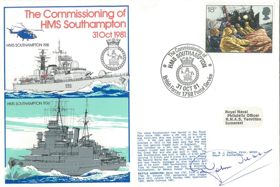 HMS Southampton cover Signed by B J Deacon the Mayor of Southampton