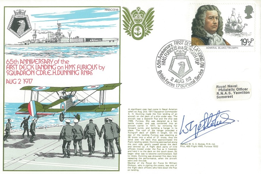 First Deck Landing on HMS Furious  cover Sgd by Captain W G C Stokes who was a pilot with Flight 465 on HMS Furious in 1932