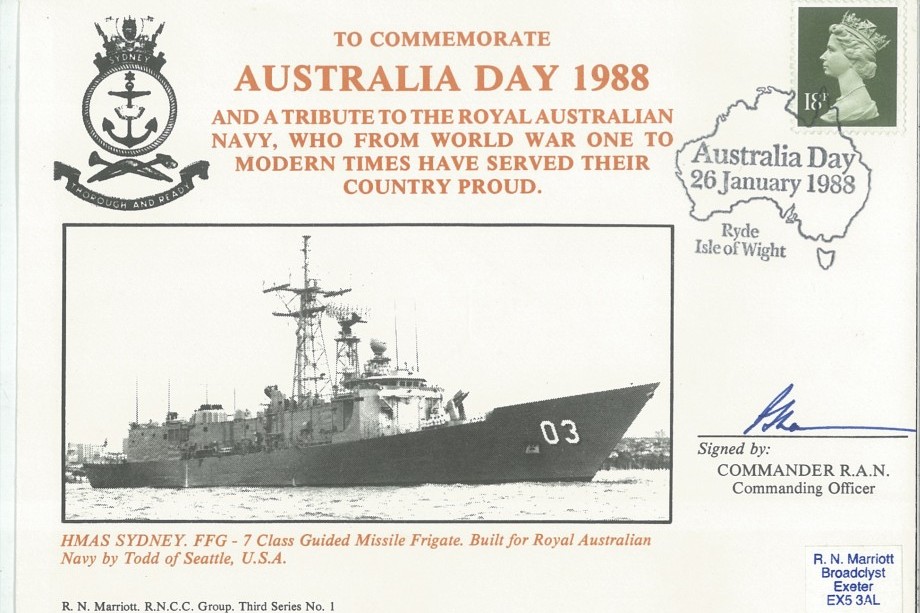 Australia Day cover Showing HMAS Sydney  Signed by the unknown name of the Commander