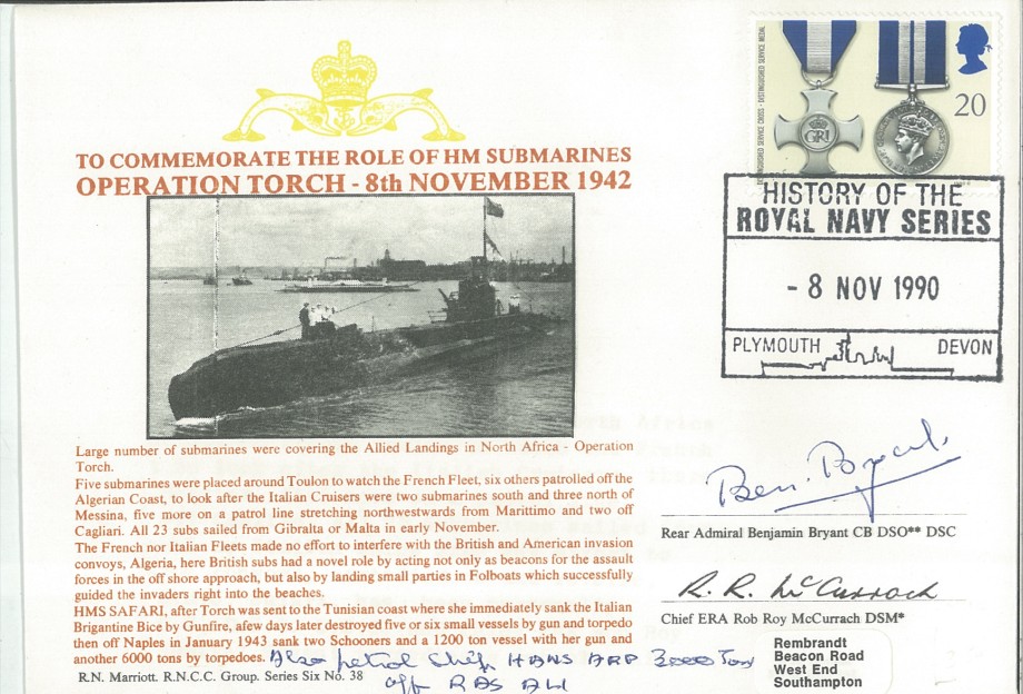 Operation Torch cover Signed by Rear Admiral  Benjamin Bryany and Chief ERA Rob Roy McCurrach