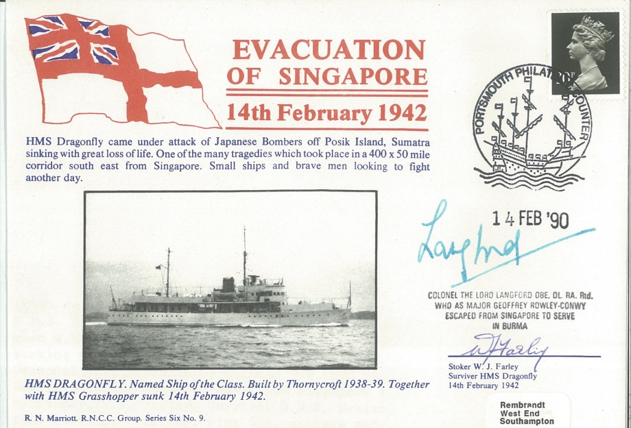 Evacuation of Singapore cover Sgd G Rowlet-Conwy and W J Farley HMS Dragonfly
