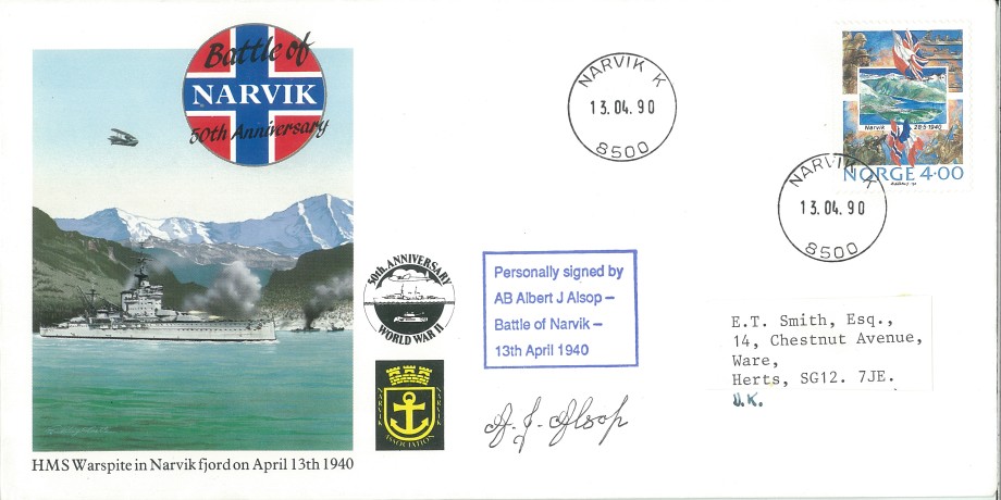 Naval cover Battle of Narvik Sgd A J Alsop