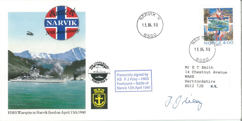 Naval cover Battle of Narvik Sgd F J Riley