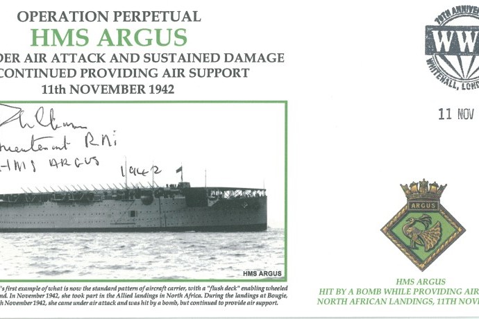 HMS Argus - Operaation Perpetual Signed by Lt Cdr R E Williams who served in HMS Argus in this action