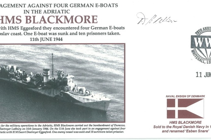 HMS Blackmore cover Signed by Dr D S Allen who served on HMS Blackmore during WW2