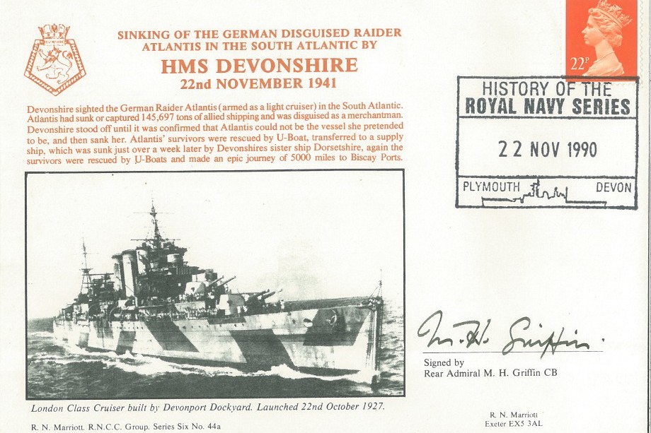 HMS Devonshire cover Signed by Rear Admiral M H Griffin