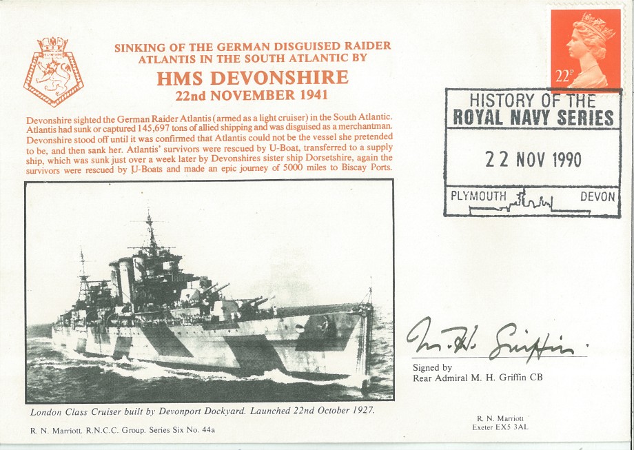 HMS Devonshire cover Signed by Rear Admiral M H Griffin