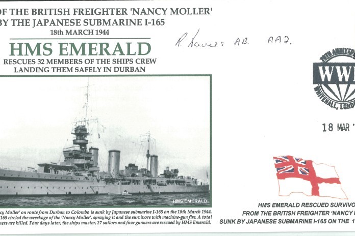 HMS Emerald cover Signed by A S R Davies who served in HMS Emerald at this time
