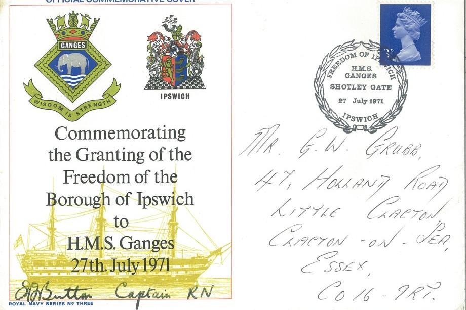 HMS Ganges cover Signed by the Captain
