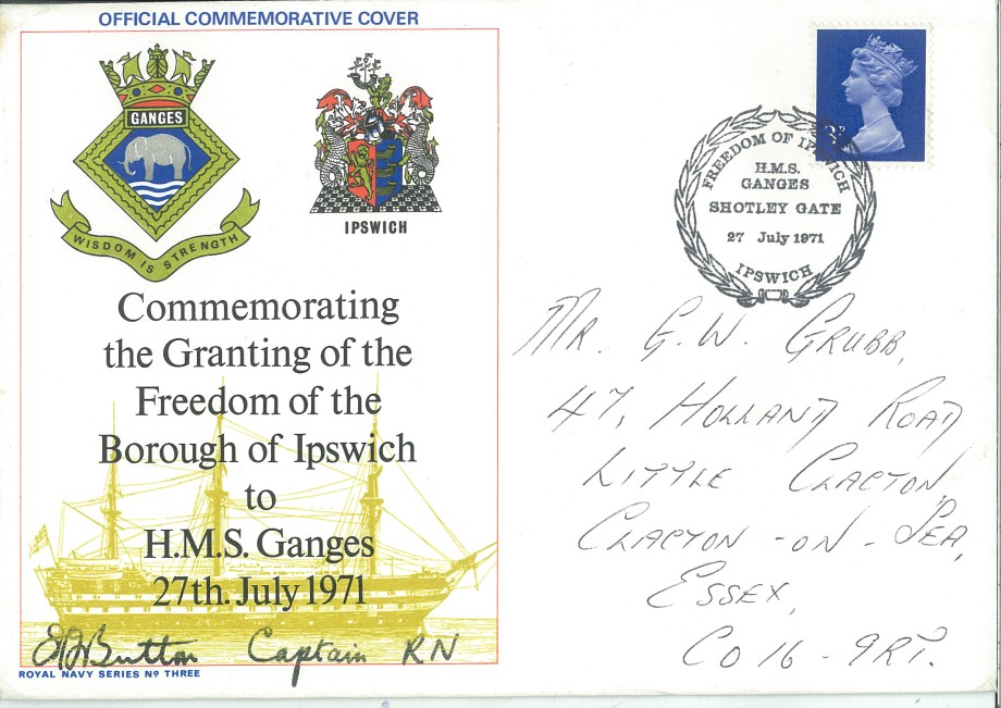HMS Ganges cover Signed by the Captain