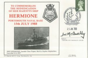 HMS Hermione cover Signed by the Captain J H S McAnally