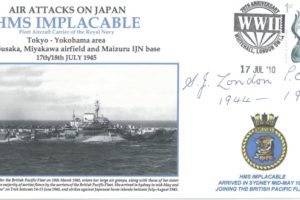 HMS Implacable cover Signed by PO S J London who served on HMS Implacable in this action