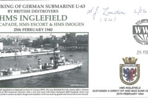 HMS Inglefield cover Signed by Leading Stoker S J London who served on HMS Inglefield in this action