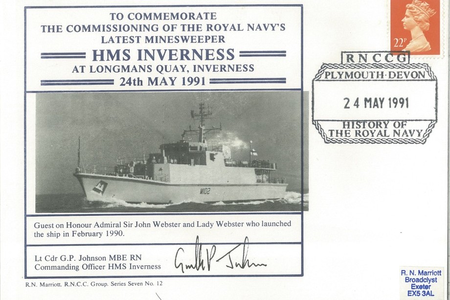 HMS Inverness cover Signed by the CO Lt Cdr G P Johnson