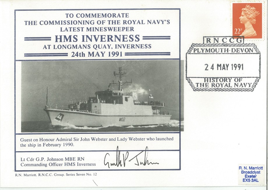 HMS Inverness cover Signed by the CO Lt Cdr G P Johnson
