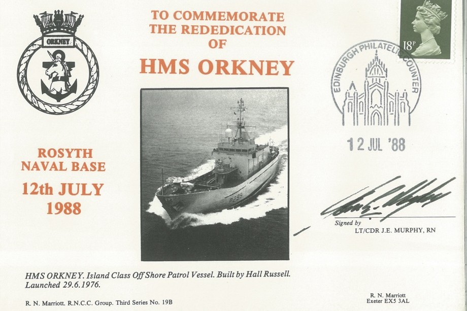 HMS Orkney cover Signed by Lt Cdr J E Murphy