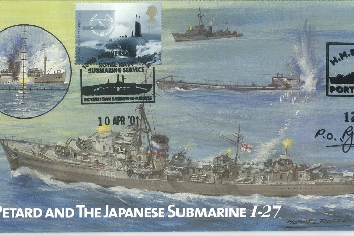 HMS Petard cover Signed by PO R J Crang who was serving on HMS Petard in this action