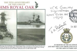 HMS Royal Oak cover Sgd by Ken Conway who survived and J O Roberts who served on HMS Renown