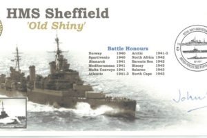 HMS Sheffield - Old Shiny cover Signed by Vice Admiral Sir John Lea who served on HMS Sheffield