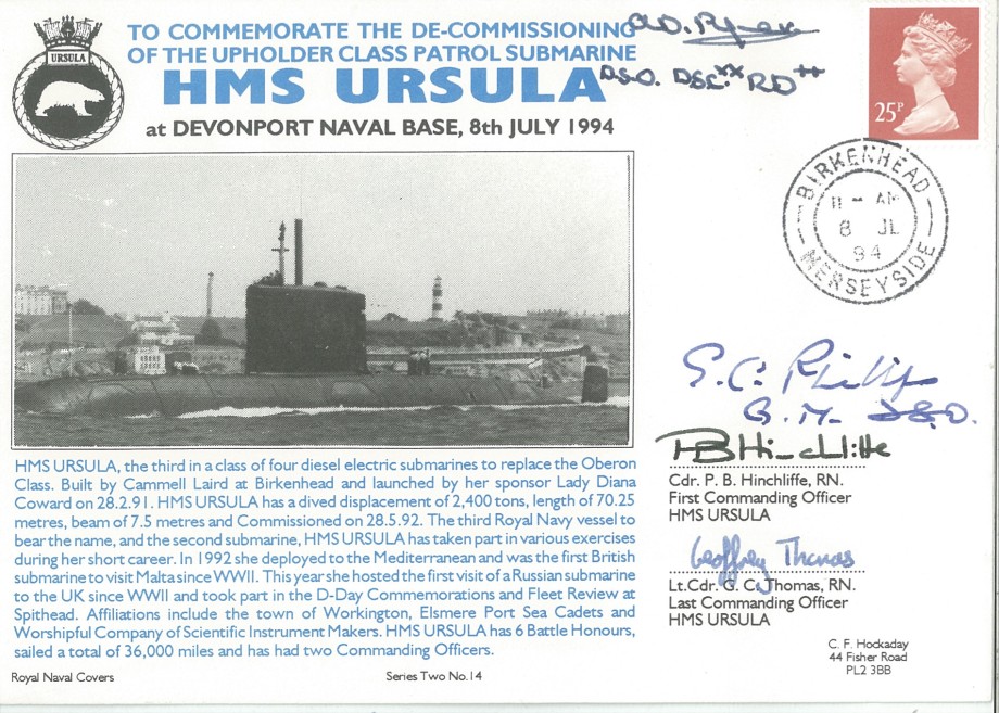 HMS Ursula cover Sgd by 4 on HMS Ursula P B Hinchcliffe G C Thomas G C Phillips and A D Piper