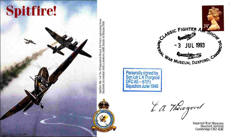 Battle of Britain Cover Signed L A Thorogood A BoB pilot With 87 Squadron