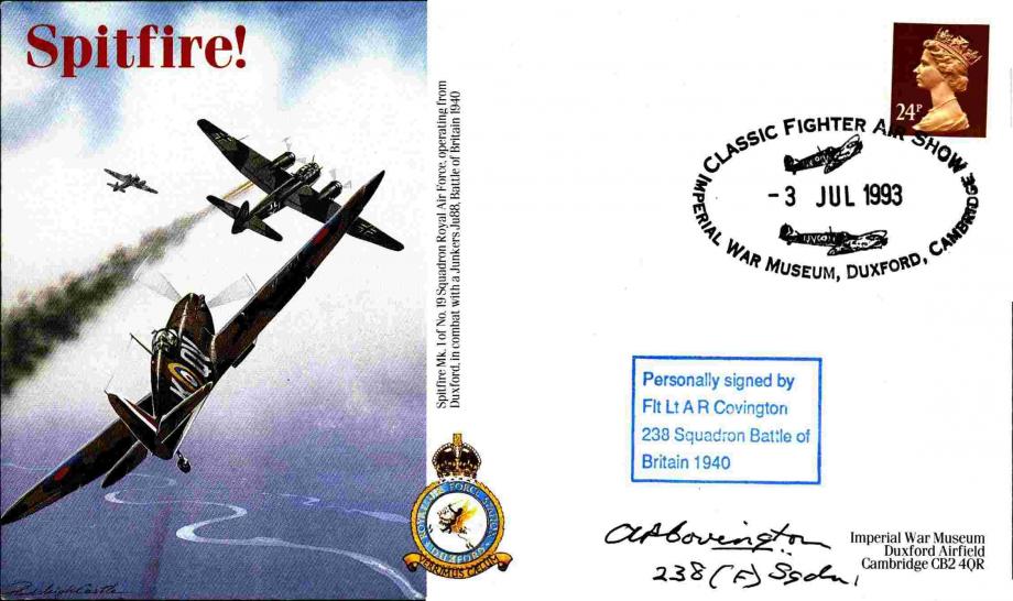 Battle Of Britain Cover Signed A R Covington A BoB Pilot With 238 Squadron