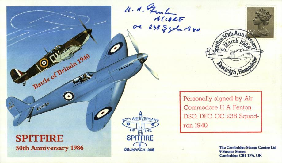 Spitfire Cover Signed By H A Fenton A BoB Pilot And OC Of 238 Squadron