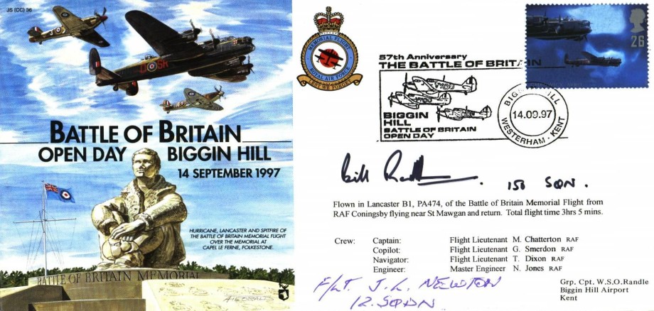 Battle of Britain Cover Signed Bill Randle And J L Newton