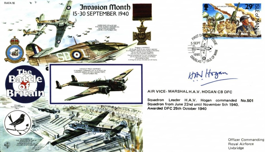 Invasion Month - 15 to 30 September 1940 cover Signed H Hogan A BoB Pilot
