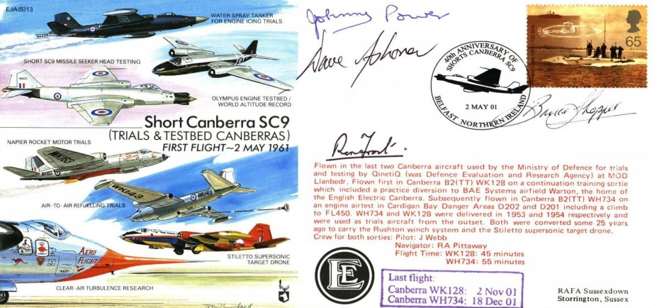 Short Canberra SC9 Cover Signed 4 Test Pilots
